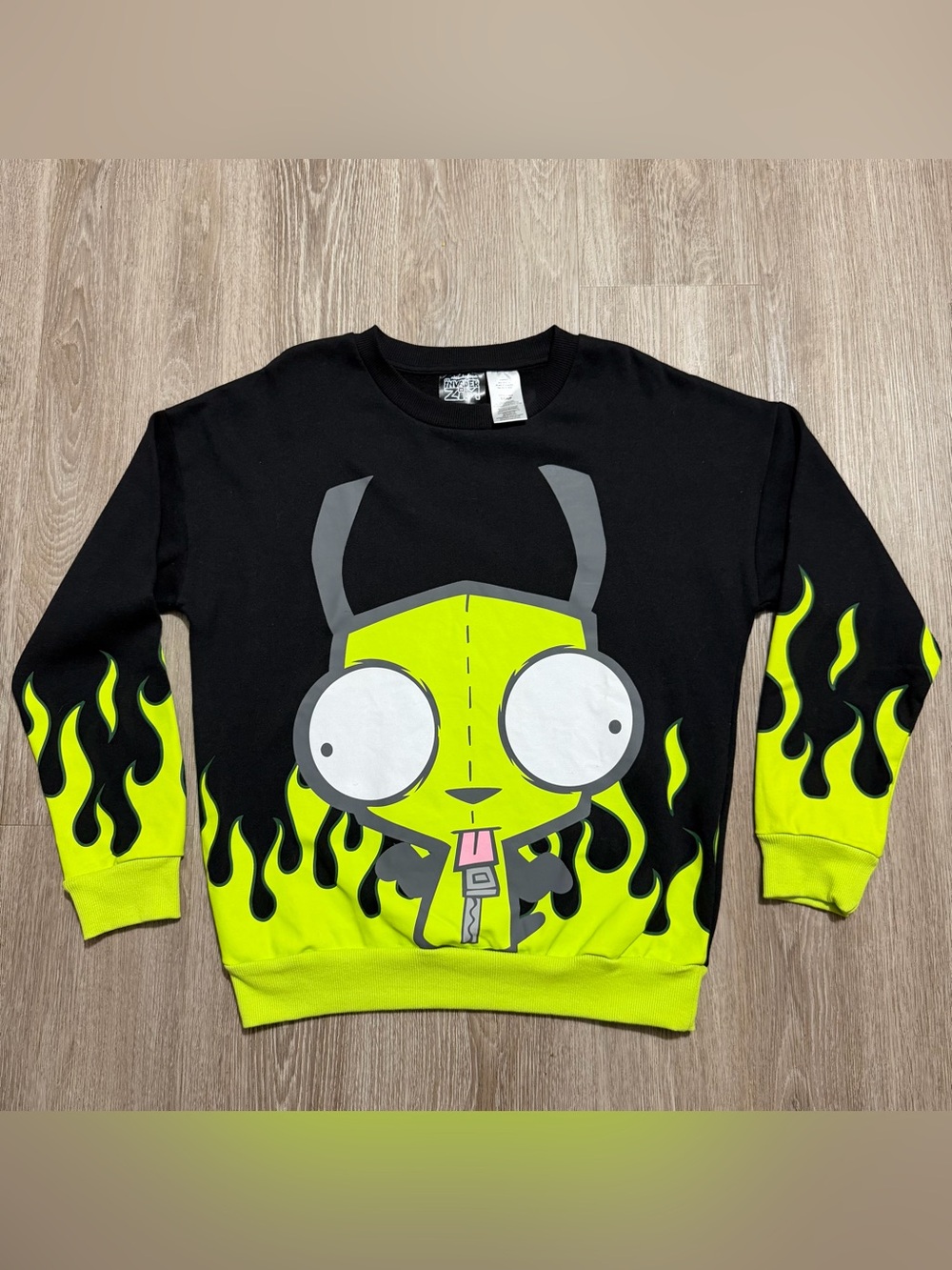 Nickelodeon Invader Zim GIR Women’s Sweatshirt Size S Black Neon Green